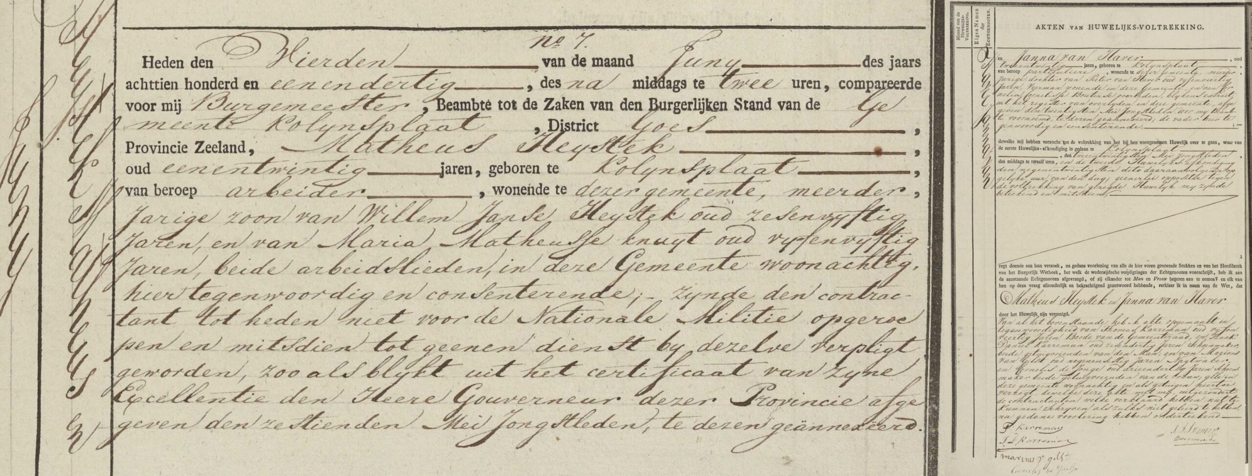 Trouwakte Mattheus Heijstek & Janna van Haver 4 juni 1831
